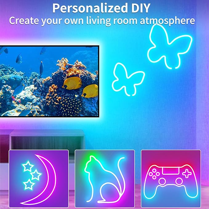 16.4FT DC24V RGB LED neon Rope Lights with Remote/APP Control Waterproof Flexible Neon LED Strip Lights LED neon Rope Lights for Bedroom Room Outdoors Decor