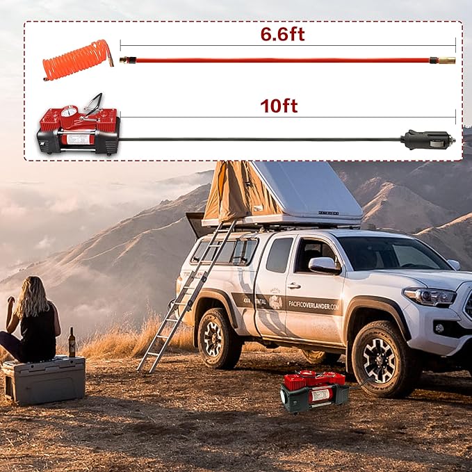 YUNGTEE Tire Inflator Heavy Duty Double Cylinders Direct Drive Inflation Pump,12V Portable Air Compressor Pump with Emergency LED Light - 150PSI Tire Pump,Apply to Car,SUV,RV