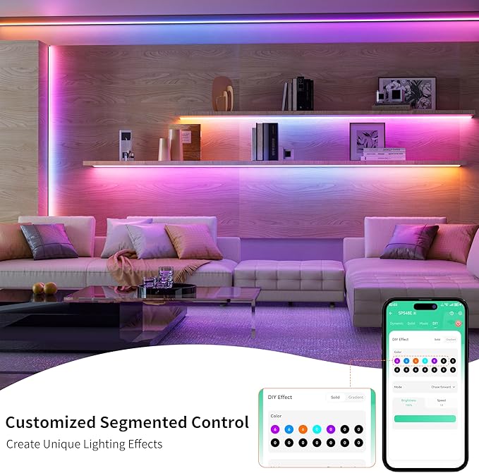 MIWISE RGB Smart COB LED Strip Light,Color Chasing Music Sync Smart IC LED Strip Lights,WS2811 Addressable Multiple Colors LED Tape Lighting Work with Alexa/Google,for Bedroom DIY Lighting Projects