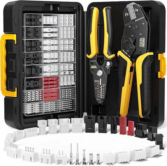 Crimp Tool Connector Kit, with 29 Types JST-SYP + JST-SM + JST-XH 2.5mm Connectors Set, Ratcheting Wire Crimper, Crimping Pliers 32-20 AWG for Dupont, JST-SM, KF2510, AMP EI-Serie, Molex