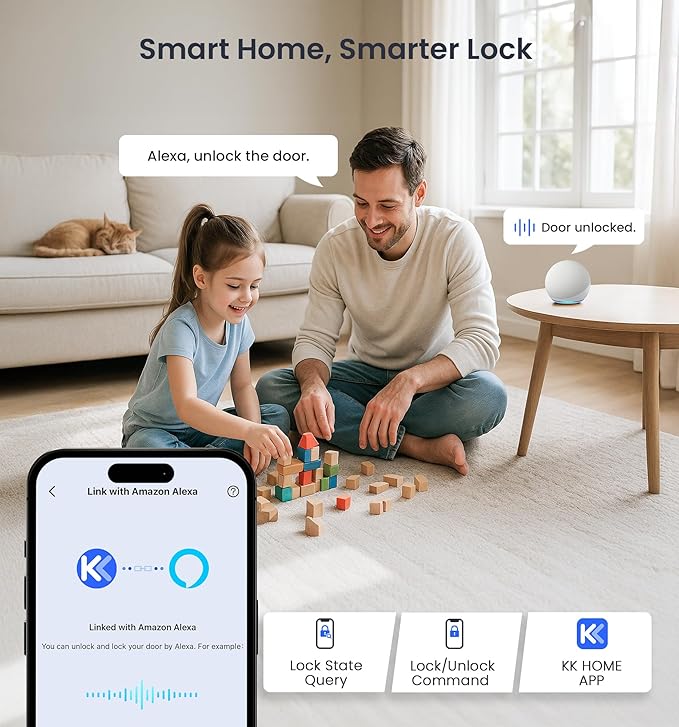 Veise VE029 WiFi Smart Lever Lock, Fingerprint Keyless Entry Door Lock with Handle, Built-in WiFi, Remote App Control, Electronic Digital Knob for Front Door and Bedroom, IP65 Waterproof, Matte Black