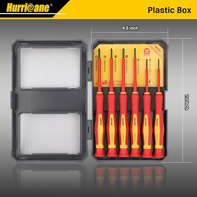 HURRICANE 1000V Precision Insulated Screwdriver Set, 6 Piece Insulated Electrician Screwdriver Set with Magnetic Tips for Electrical Repairs. Slotted(1.8mm, 2.0mm, 2.5mm, 3.0mm), Phillips(PH00, PH0)