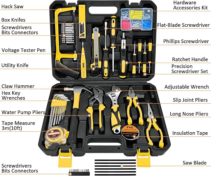 SOLUDE Tool Set,148-Piece Home Repair Tool Kit for Men Women College Students,Household Basic Hand Tool Sets with Case for Home Maintenance,Dorm Essentials,Auto Repair & DIY Projects