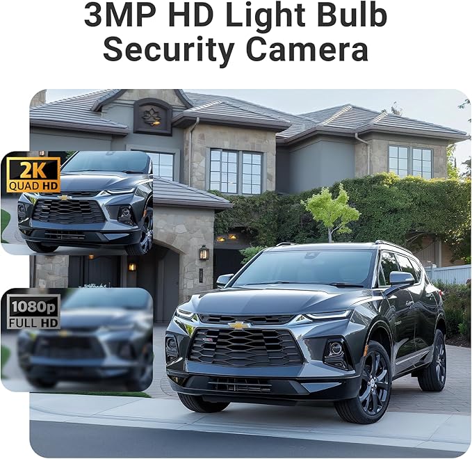 Smart Light Bulb Security Camera, 2-in-1 Bulb Camera with Light,No Wiring, No Drilling WiFi Light Bulbs Camera Outdoor,Cameras for Home Security,Night Vision, AI Detection,2-Way Audio