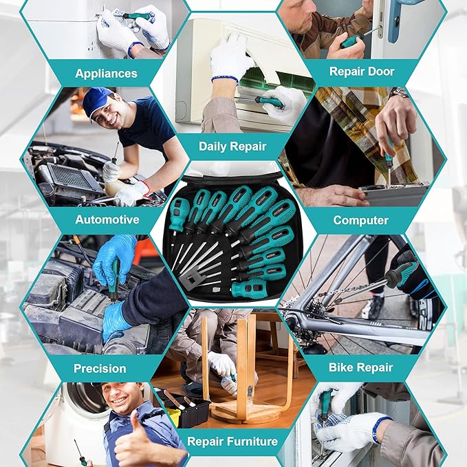 Magnetic Screwdriver Set 10 PCS,5 Phillips and 5 Flat Head Precision Screwdriver,Professional Cushion Grip and Non-Slip for Repair Home Improvement Craft,Green