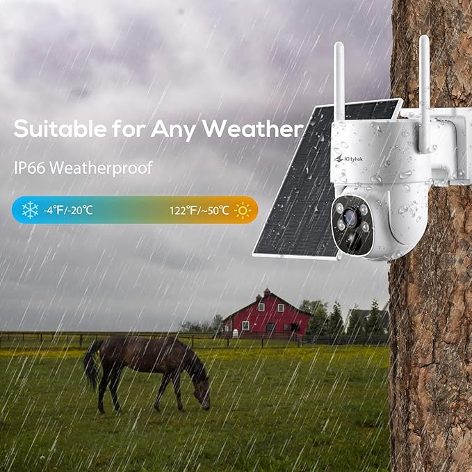 Kittyhok 4G LTE Cellular Solar Security Camera Wireless Outdoor, 2K No WiFi Security Camera, 360° Live View Pan/Tilt, Color Night Vision, 2 Way Talk, PIR Motion Sensor, Siren, Built-in SIM Card