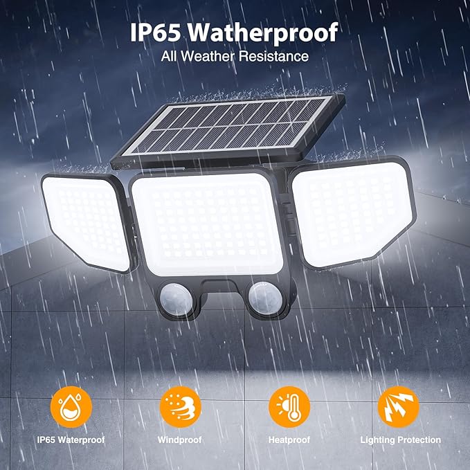 Onforu Solar Lights Outdoor, 3000LM Motion Sensor Security Flood Lights with Remote Control, 3 Modes, IP65 Waterproof Solar Powered for Yard, Pathway, Garden, Pool, Garage, 3 Pack