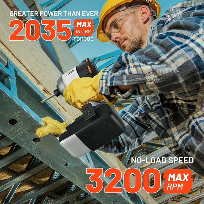 Litheli 20V Cordless Impact Driver Kit, 2035 in-lbs Max Torque, 1/4 in. Hex Power Drill/Driver with Battery (Charger not Included)