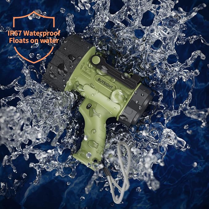 BUYSIGHT Rechargeable Spotlight Flashlight,1000000 Lumen Hand held Spot Lights Waterproof led Flashlight Hunting Lamp with red Filter (Matcha Green)