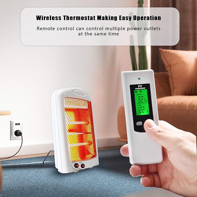 Nashone Wireless Plug in Thermostat, Digital Thermostat Outlet LCD Display Temperature Controller with Heating and Cooling Mode for Portable Heater, Wall Panel Heater, Window AC, and More