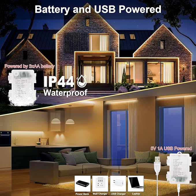 OMIKA Battery Led Strip Lights,9.9Ft 90LED 2700K-6000K Tunable White Under Counter Lights LED Light Strips with Remote & USB Dimmable,Timer,Cuttable for Kitchen,Shelf,Stairs,Indoor,Outdoor