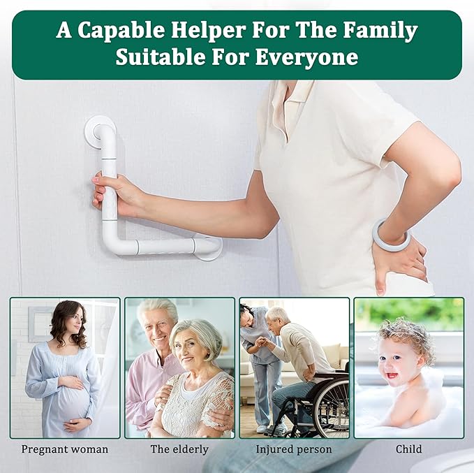 Anti Bathroom Grab Rail,90° Detachable Right Angle White Stainless Steel Shower Hand Rail,Safety Hand Rail Support for Elderly, Children and Disability