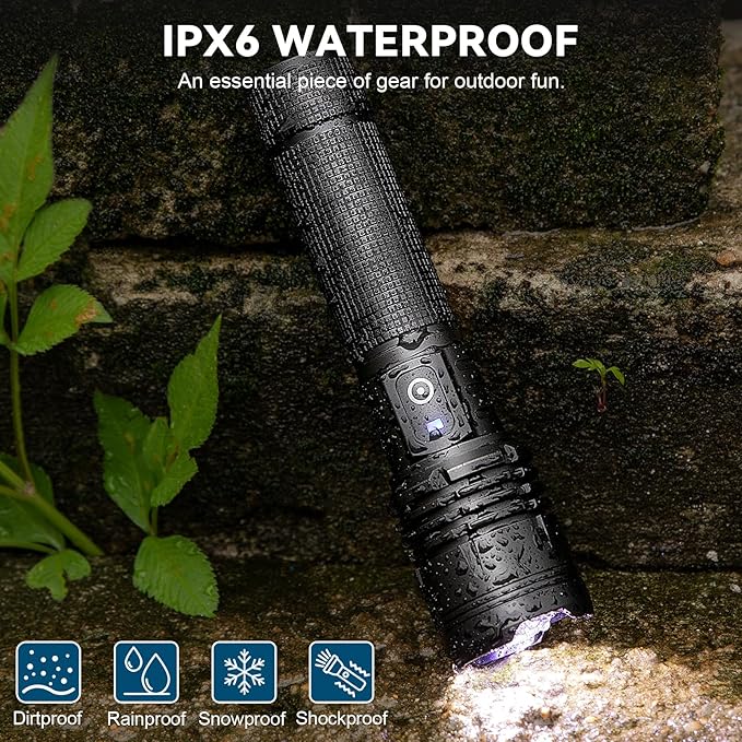 Rechargeable LED Flashlights High Lumens - 90,000 Lumens Super Bright Flashlights with 5 Modes, Waterproof Powerful Flash Light for Home, Camping(2 Pack) (Black)