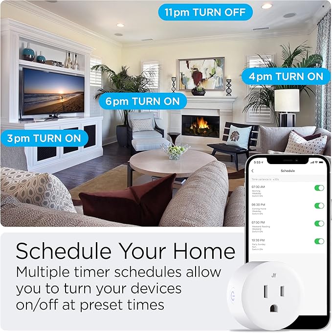 JONATHAN Y PLG1000B Smart Plug, WiFi Remote App Control, Alexa, Google Home Assistant Compatible, No Hub Required Black