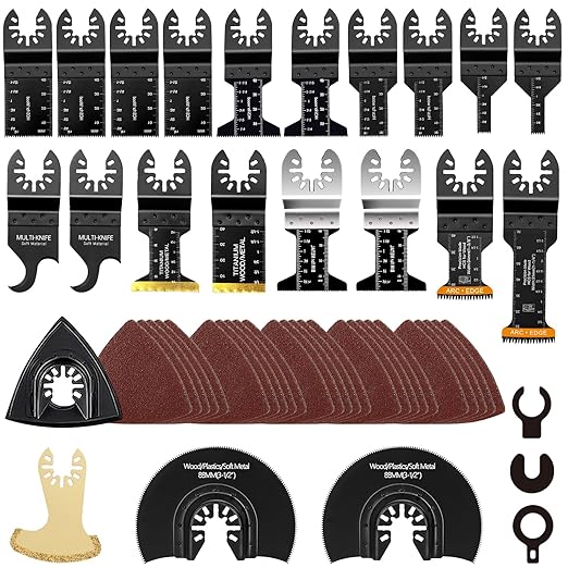 50 Pack Oscillating Tool Blade - Universal Titanium Multitool Blades, Oscillating Saw Blades for Wood Plastics Metal, Multi Tool Blades Kits Fit Dewalt Ryobi Bosch Milwaukee & More