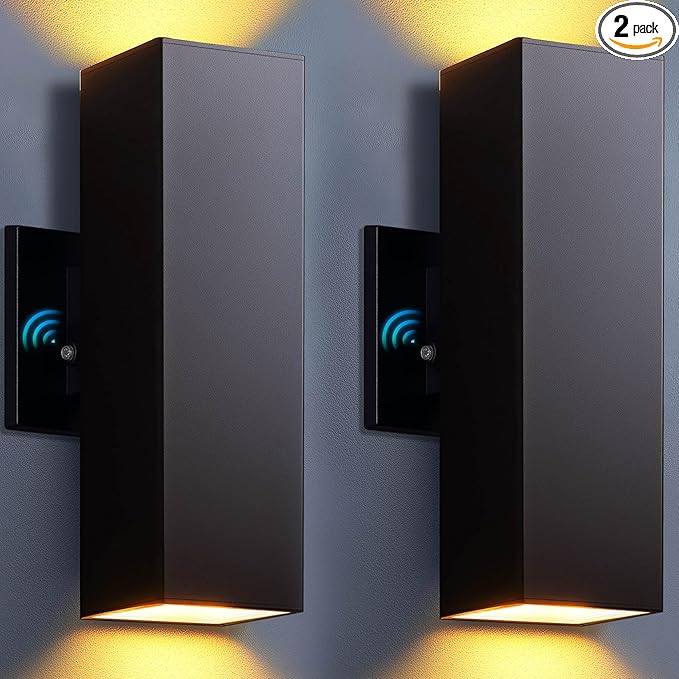 KIZON Outdoor Wall Lights with Dusk to Dawn Sensor 2 Pack, Modern Outdoor Sconce Lights with Oil Rubbed Bronze Finish, Aluminum Exterior Lighting Fixtures for House Porch, ETL Listed