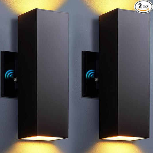 KIZON Outdoor Wall Lights with Dusk to Dawn Sensor 2 Pack, Modern Outdoor Sconce Lights with Oil Rubbed Bronze Finish, Aluminum Exterior Lighting Fixtures for House Porch, ETL Listed