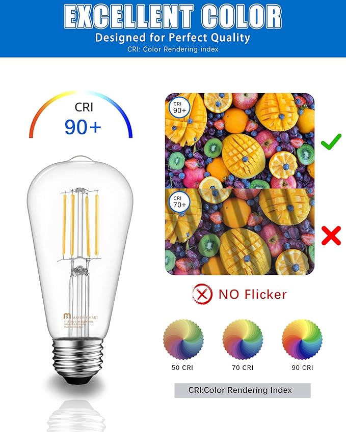 Mastery Mart 24 Pack Vintage LED Light Bulb 4000K Cool White, Dimmable, 5.5W (60 Watt Equivalent), ST21/ ST64 Clear Glass Antique Edison Style, 500LM E26 Decorative Filament Bulb
