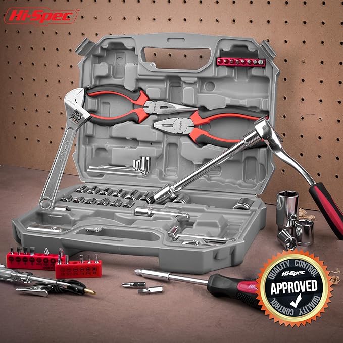 Hi-Spec Tools 67pc SAE Auto Mechanics Hand Tool Kit Set. Complete Car, Motorcycle, Engine & Garage Repairs with Sockets, Ratchet Wrench, Pliers & More
