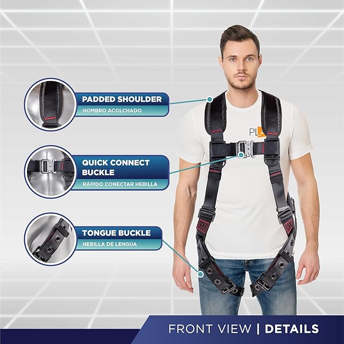 Palmer Safety Full Body Harness with 5 Point Adjustment, Dorsal D-ring, Grommet Legs, Two Side D Rings, and Fall Indicators