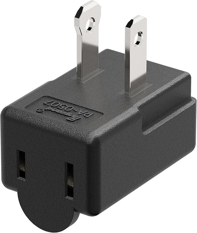 Right Angle Adapter,2-Prong 90 Degree Upward Angled AC Adapter, Polarized 2-Prong L Type Adapter, Vertical Right Angled Down Angle Power Adapter, PA-0507B Black Color