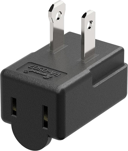 Right Angle Adapter,2-Prong 90 Degree Upward Angled AC Adapter, Polarized 2-Prong L Type Adapter, Vertical Right Angled Down Angle Power Adapter, PA-0507B Black Color