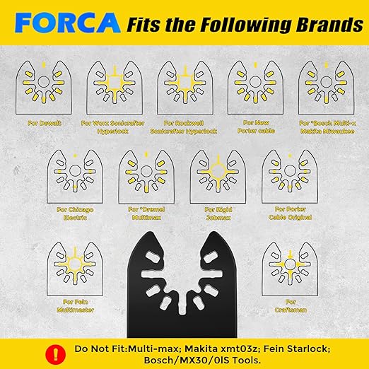 FORCA 25pcs Titanium Oscillating Tool Blades, Universal Multitool Blades for Metal Wood Cutting, Oscillating Saw Blade Kit for Dewalt Bosch Milwaukee Ryobi