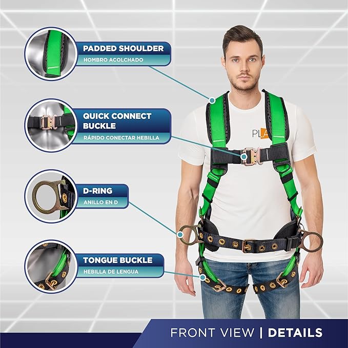 Palmer Safety Hammerhead 5pt Safety Harness Back Padded, QCB Chest, Tongue Buckel Legs Straps, Back & Side D-Rings