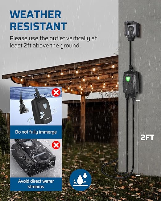 DEWENWILS Outdoor Wireless Remote Control Dual 3-Prong Outlet Weatherproof, Expandable Indoor Electrical Power Strip with Wall/Portable Light Switch, 15A, 7-inch Cord 100FT Range, ETL Listed