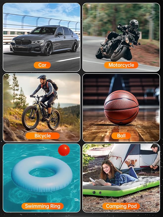 Tire Inflator Portable Air Compressor, 22 Cylinder 6X Faster Tire Pump 150 PSI Air Pump for Car, Motorcycle, Bicycle, Ball - Cordless & 12V DC