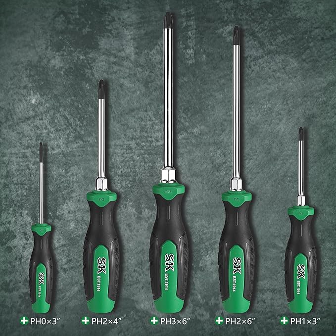 SK 5-Piece Phillips Screwdriver Set, Magnetic Screwdriver Set, S2 Steel, SureGrip Handle
