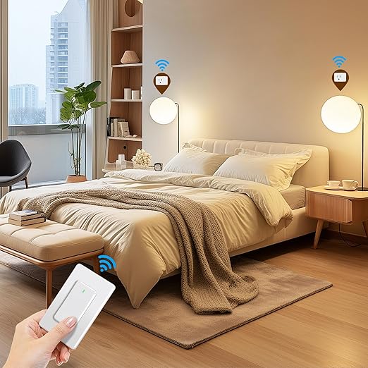 Thinkbee Remote Control Outlet Plug, 15A /1500W 600ft RF Range Wireless Light Switch Kit, Expandable Remote Outlet Switch for Lamp Fan Household Appliances, 80-275V with Anti-Surge 4000V