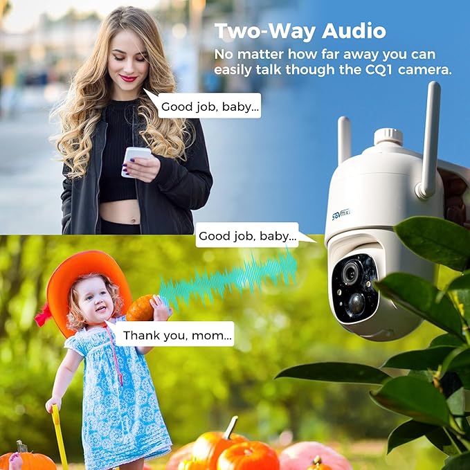 Sovmiku CQ1 AI 2K Solar Security Camera Wireless Outdoor, Battery Powered Cam, Two-Way Audio,PIR Motion Detection, Easy to Setup, Pan/Tilt 360° View,Color Night Vision,Audible Flashlight Siren,SD Slot