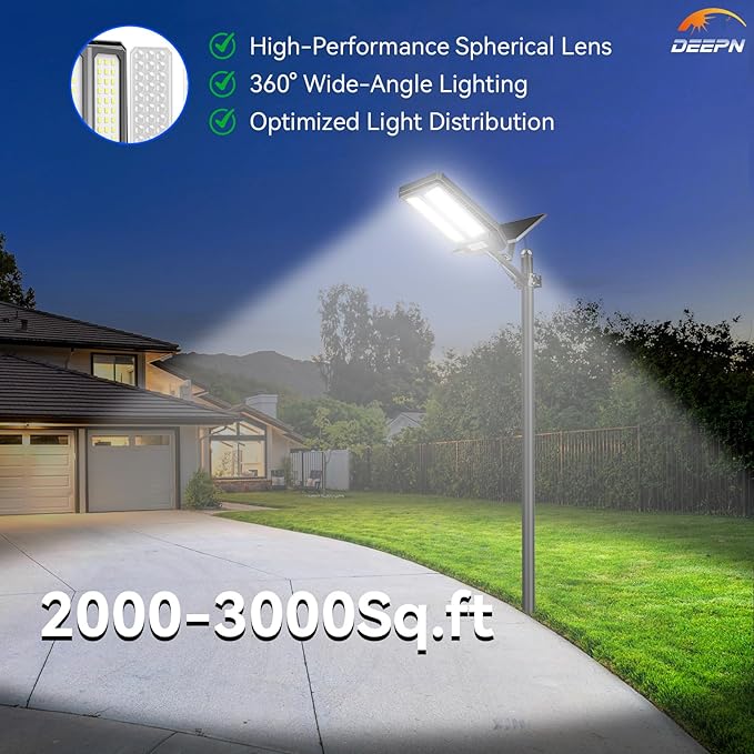 Deepn Solar Lights Outdoor 7000W, Solar Street Light IP67 Waterproof Dusk to Dawn 300000 Lumens LED Security Flood Lights with Motion Sensor and Remote Control for Pathway, Patio & Yard