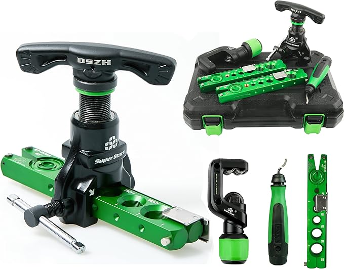 Super Stars Flaring Tool Kit 1/4in - 3/4in Single Flare Tool HVAC 45° Eccentric Type Flare Tool with Pipe Cutter for Copper Tube Pipe (5 in 1 Kit)