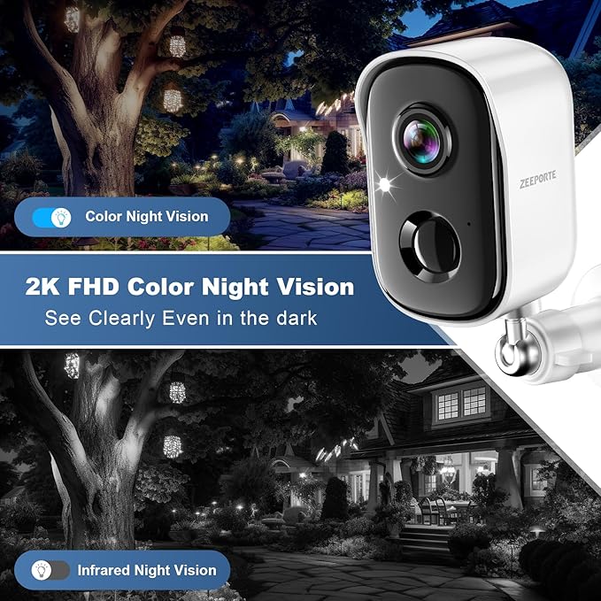Security Cameras Wireless Outdoor, 2K Battery Powered WiFi Cameras for Home Security with AI Motion Detection, Color Night Vision, Spotlight, Siren, Waterproof, SD/Cloud Storage - 4 Pcs