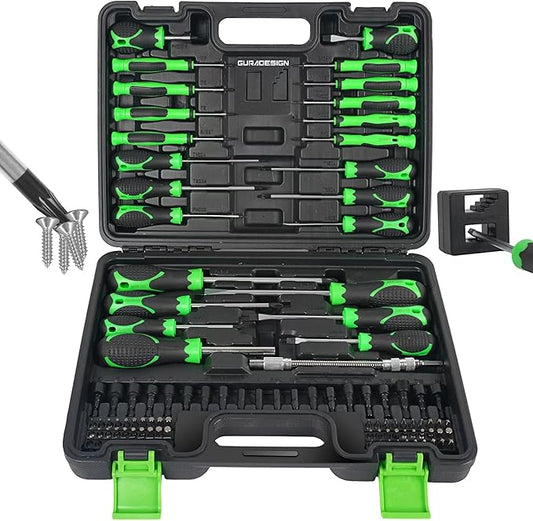 107-Piece Magnetic Screwdrivers Set with Case, Screw Driver Set, Includs Slotted, Phillips, Hex, Pozidriv,Torx and Precision Screwdriver Set, Tools for Men (107-Piece)