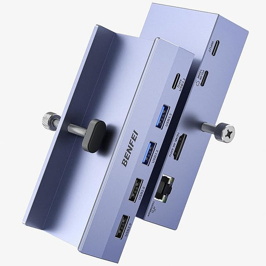 BENFEI 8-in-1 USB C Hub with Secure Clamp – Features 4K@60Hz HDMI, Gigabit Ethernet, 100W PD, 10Gbps 1x USB-C, 2 x USB-A 3.2, 2 x USB-A 2.0 Compatible with MacBook, iPad Pro, iMac, S23, XPS17