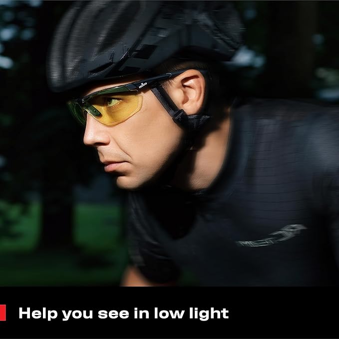 NoCry Yellow Safety Glasses for Men – ANSI Z87 Rated Shooting Eyewear with Scratch and Fog Resistant Lenses – Blue Light Blocking, 100% UV Protection – Fully Adjustable for a Comfortable Fit