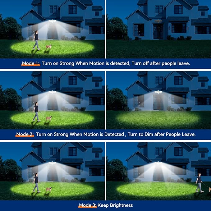 LED Security Lights Motion Sensor Outdoor Lights, 5000K Daylight, IP65 Waterproof, Dusk to Dawn, 3-Head Motion Detected Flood Light for Garage, Yard, Porch, White, 2 Pack