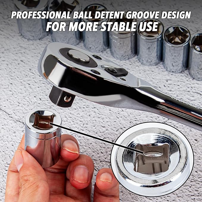 CARTMAN 205 Piece Ratchet Wrench Tool Set 1/4" & 3/8" & 1/2" Drive with SAE/Metric Sockets Kit in Plastic Toolbox