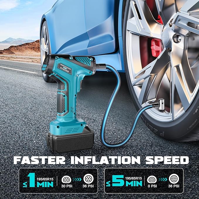 Tire Inflator Portable Air Compressor Compatible With Makita 18V Battery, LIVOWALNY 150PSI Air Pump, Cordless Tire Pump Digital Pressure Gauge, Tire Inflator for Car, Bike, Motorcycle (No Battery)