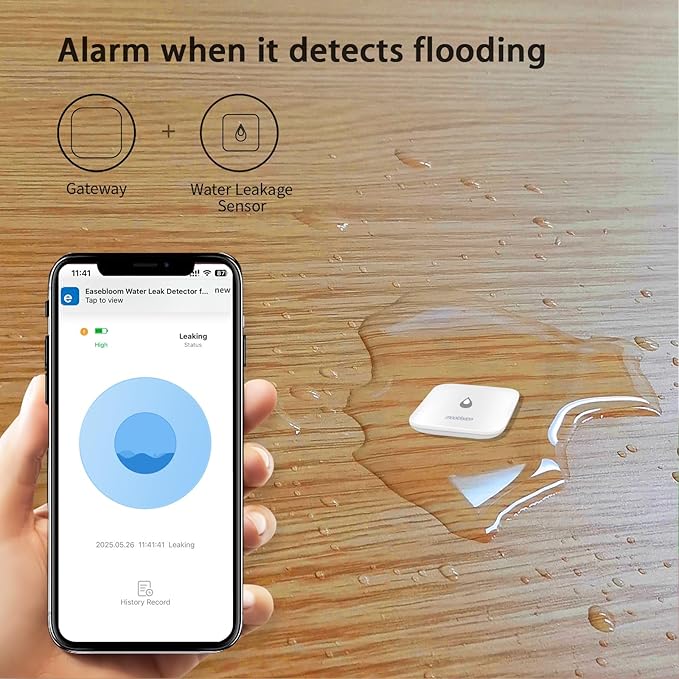 Water Leak Detector for Home - Hub & Mini Water Leak Sensor 4-Pack,App Notifications,Sensors for Kitchen/Bathroom,Smart Water Leak Sensor