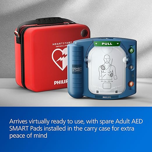 Philips HeartStart OnSite AED Defibrillator with Portable Emergency Medical Kit, CPR Guidance and Voice Prompts, OnSite Ready Pack Business Package with Standard Carry Case, M5066A-R01BPB