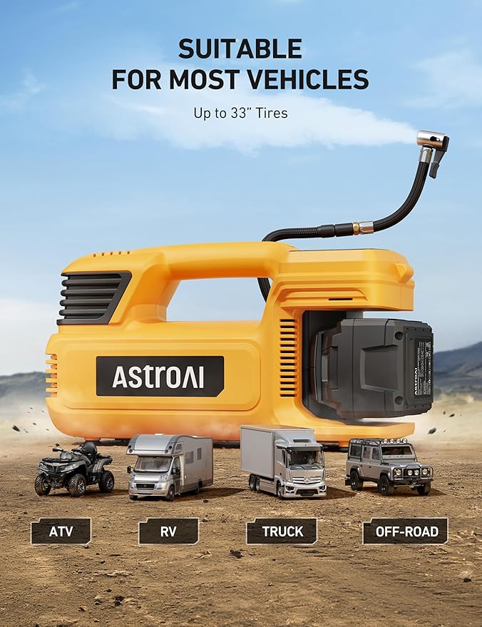 AstroAI TC4 Portable Air Compressor Tire Inflator, 470W 18V Cordless Air Pump for Truck Tires with 4000mAh Battery, 150PSI Heavy Duty Air Compressor with Digital Display for Car, RVs, SUV