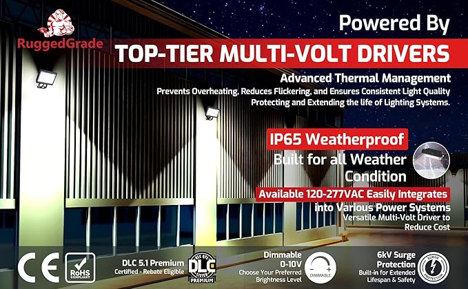 RuggedGrade 90W LED Flood Light | Kivo II CS Series | 13,050 Lumens | Color Selectable 3000K/4000K/5000K | Outdoor Waterproof Security Light | Slip Fit Mount with Photocell | DLC 5.1 Premium