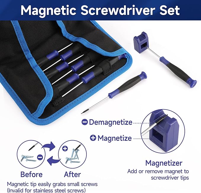 WORKPRO 12 in 1 Torx Screwdriver Set with T3 T4 T5 T6 T8 T10 Security Torx Bit & Tweezers, Precision Magnetic Screwdrivers, Pry Bars, Spudger for Eyeglass, Watch, Computer, Laptop, Phone, with Pouch