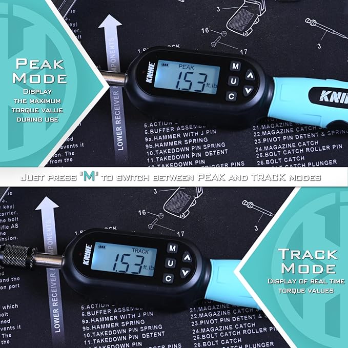 KNINE OUTDOORS 1/4 inch Digital Torque Screwdriver Wrench Driver Set, Inch Pounds lbs for Maintenance, 10-100 in-lb (1.2–12 Nm), Hex Bits, For Tools, Bike Repairing and Mounting