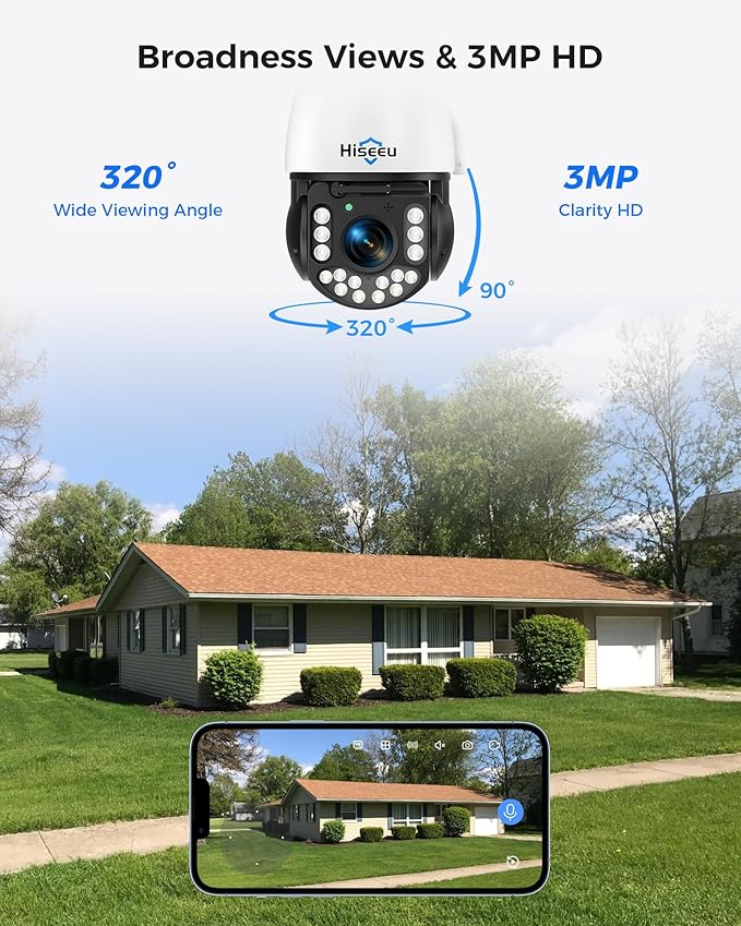 Hiseeu Wireless PTZ Security Camera, 30X Optical Zoom, 250ft HD Color Night Vision, Floodlight, Two-Way Audio, Human Detection, 5G/2.4Ghz WiFi Outdoor Camera, for Home & Business