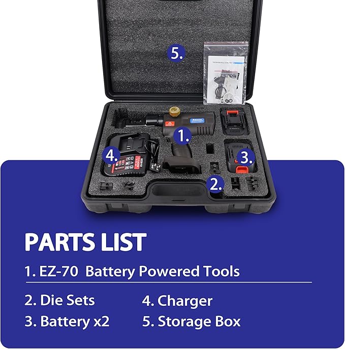 AMZCNC Electric Hydraulic Cable Lug Crimping Tool, 12 AWG to 2/0 AWG Terminal, Cable, Wire Electric Crimper Tool Kit, Battery Crimp Tool Kits with 20 Dies(12AWG~00AWG)